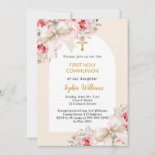 Rosa Floralbogen Bogen Mädchen Erste Kommune Einladung (Vorderseite)