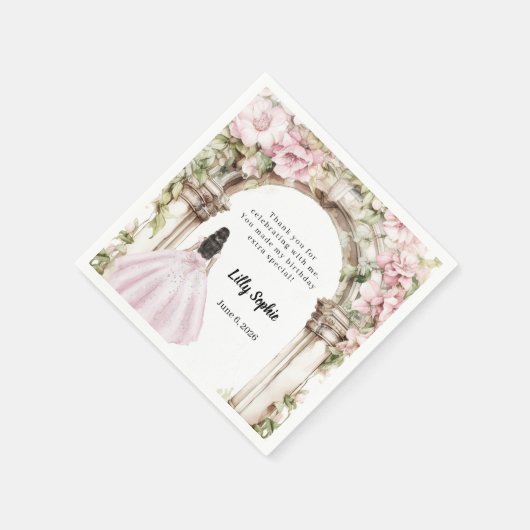 Rosa Floralbogen Gewand Geburtstag Serviette (Ecke)