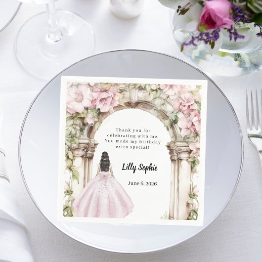 Rosa Floralbogen Gewand Geburtstag Serviette