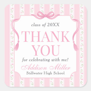 Rosa Florale Abschlussanzeige Quadratischer Aufkleber