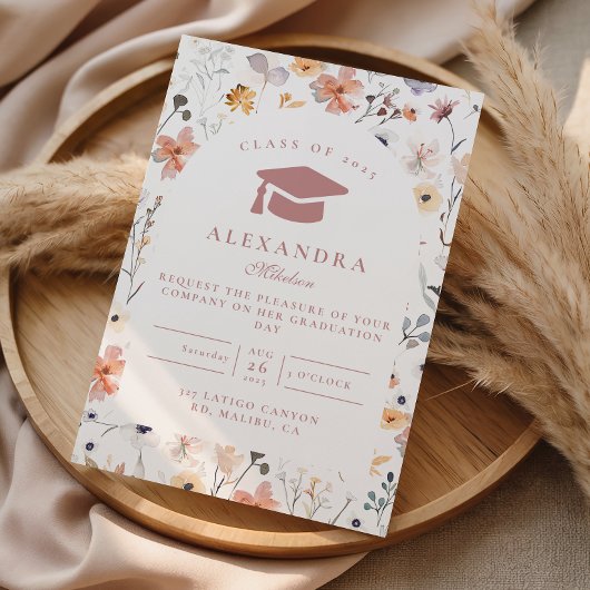 Rosa Florale Abschlussfeier Einladung