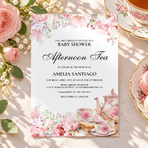 Rosa Florale Aftermittags-Tea-Baby-Party Einladung