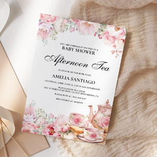 Rosa Florale Aftermittags-Tea-Baby-Party Einladung