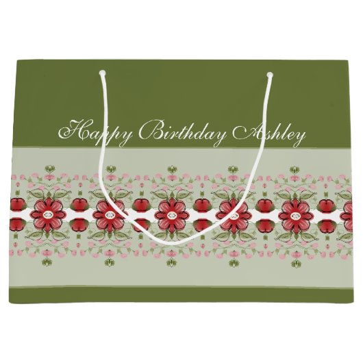 Rosa florale Akzentuierung Große Geschenktüte (Vorderseite)