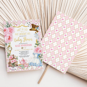 Rosa florale Alice im Wunderland Babyshower-Tee Folieneinladung