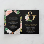 Rosa Florale Ampersand Schwarze QR-Code-Hochzeit Einladung (Innenseite)