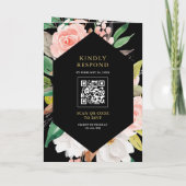 Rosa Florale Ampersand Schwarze QR-Code-Hochzeit Einladung (Rückseite)