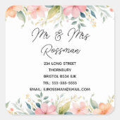 Rosa florale Änderung der Adressenaufkleber | eleg Quadratischer Aufkleber (Vorderseite)