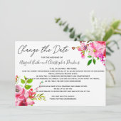 Rosa Florale Änderung oder Verzögerung des Datums Einladung (Stehend Vorderseite)