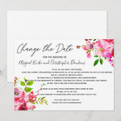 Rosa Florale Änderung oder Verzögerung des Datums Einladung (Vorne/Hinten)