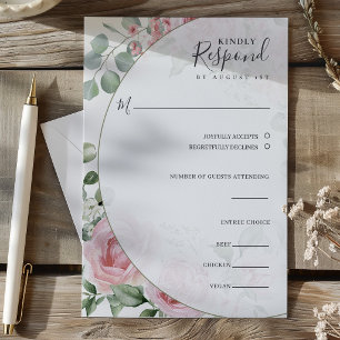 Rosa Florale Aquarell-Hochzeit RSVP Karte