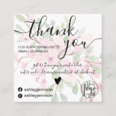 Rosa florale Aquarell mädchenhaft Ordnung danke Quadratische Visitenkarte (Vorderseite)