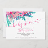 Rosa florale Aquarell-Typografie Babydusche Einladung (Vorderseite)