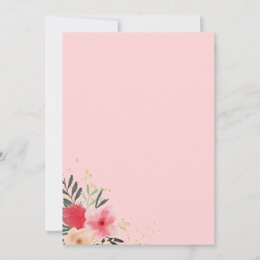 Rosa florale Aquarellgold Ostern Brunch Ei Jagen Einladung (Rückseite)