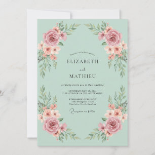 Rosa florale ätherische Hochzeit Einladung