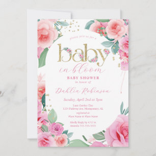 Rosa Florale Baby in Blüte Babyparty Einladung