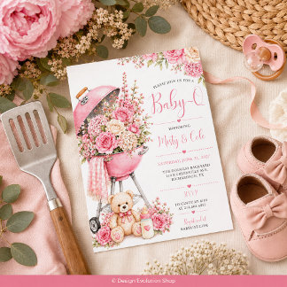 Rosa florale Baby-Q-Baby-Shower-BBQ-Einladung Einladung
