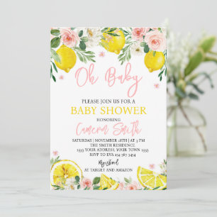 Rosa florale Baby Shower mit Zitrone Einladung
