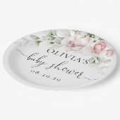 Rosa Florale Baby Shower Papierplatten Pappteller (Schrägansicht)