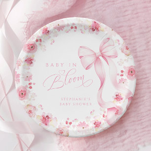 Rosa florale Baby Shower Teller mit Schleife