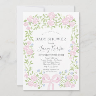 Rosa florale Babyparty-Einladung, Einladung