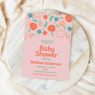 Rosa Florale Babyparty-Einladung für Mädchen Einladung