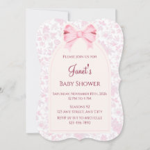 Rosa florale Babyparty-Einladung mit Schleife