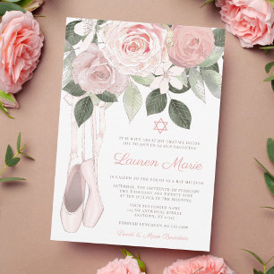 Rosa florale Ballet Bat Mizwa Einladung