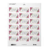 Rosa florale Beschriftung Adressaufkleber (Vorne)