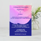 Rosa florale blaue Rose Elegante Hochzeit Einladung (Stehend Vorderseite)