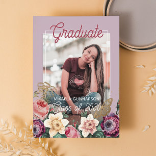 Rosa Florale Boho-Abschlussankündigung Postkarte