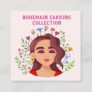 Rosa florale Boho-Illustration Ohrhänger-Displayka Quadratische Visitenkarte