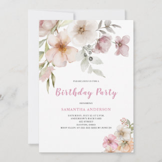 Rosa florale botanische Geburtstagseinladung Einladung