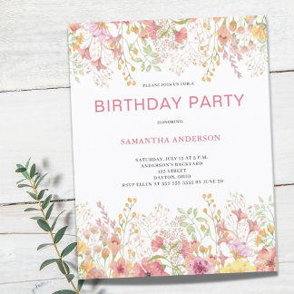 Rosa florale botanische Geburtstagseinladung Postkarte