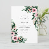 Rosa florale botanische Hochzeit Einladung (Stehend Vorderseite)