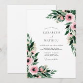 Rosa florale botanische Hochzeit Einladung (Vorne/Hinten)