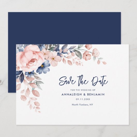 Rosa florale Botanische Hochzeitsskritik Save The Date (Vorne/Hinten)