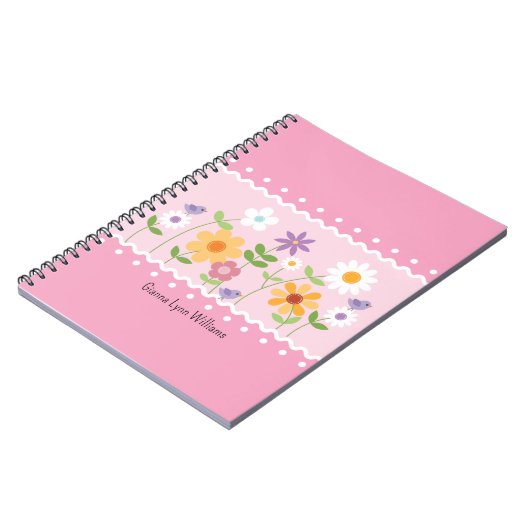 Rosa florale botanische Mit Monogramm Notizblock (Linke Seite)