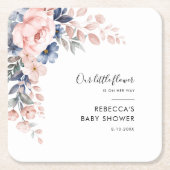 Rosa florale Botanische Moderne Babydusche Rechteckiger Pappuntersetzer (Vorderseite)