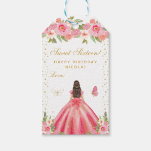 Rosa Florale Braunhaarige Haarprinzessin Sweet Six Geschenkanhänger