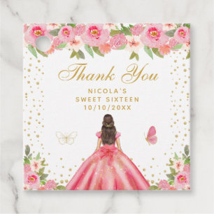 Rosa florale braunhaarige Haarprinzessin Sweet Six Geschenkanhänger
