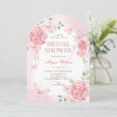 Rosa florale Brautparty Einladung (Stehend Vorderseite)