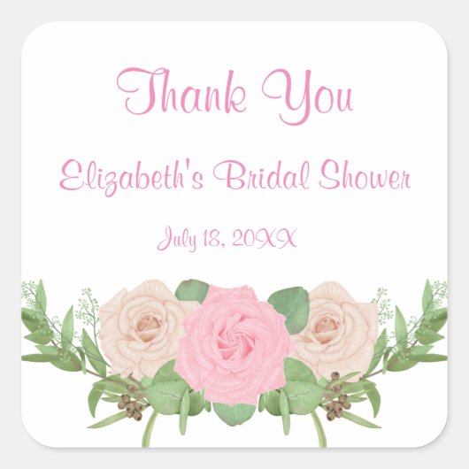 Rosa florale Brautparty Square Sticker (Vorderseite)