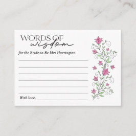Rosa florale Brautparty Worte der Weisheitskarte Begleitkarte