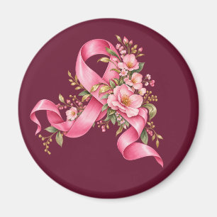 Rosa florale Brustkrebs-Bewusstseins-Schleife Magnet