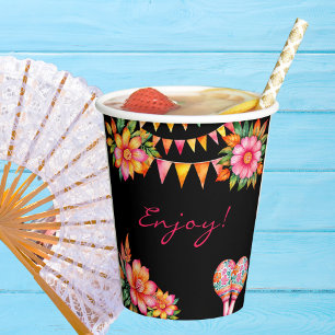 Rosa florale bunte mexikanische Fiesta-Brautparty Pappbecher