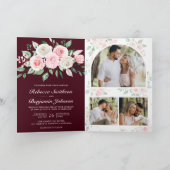 Rosa Florale Burgunder QR-Code Hochzeit Einladung (Innenseite)