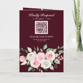 Rosa Florale Burgunder QR-Code Hochzeit Einladung (Rückseite)