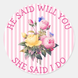 Rosa florale Chic Hochzeitsaufkleber Runder Aufkleber