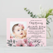 Rosa florale CHRISTENING Elegante Veranstaltung Ei Einladung (Stehend Vorderseite)